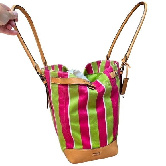 🌻Tumi Hot Pink & Neon Green Leather & Picclic Fabric Tote Bag Size Large - Picture 5 of 12